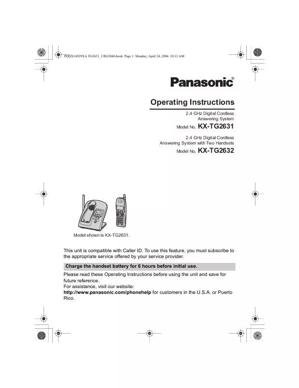 Mode d'emploi PANASONIC KX-TG2631