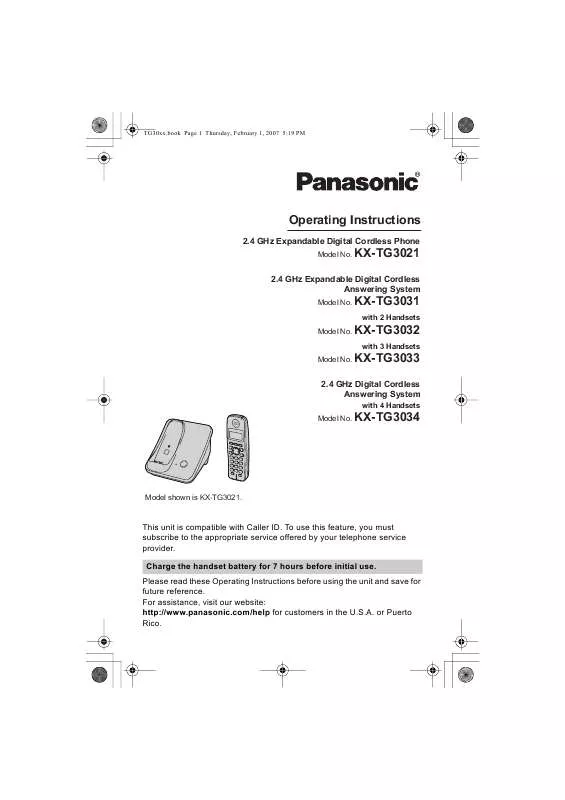 Mode d'emploi PANASONIC KX-TG3021