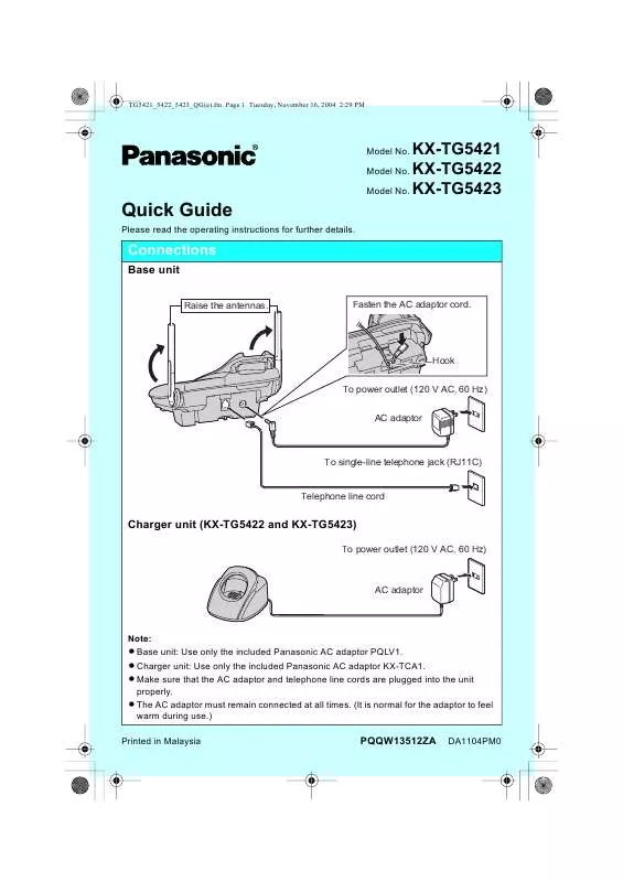 Mode d'emploi PANASONIC KX-TG5421