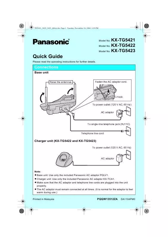 Mode d'emploi PANASONIC KX-TG5422