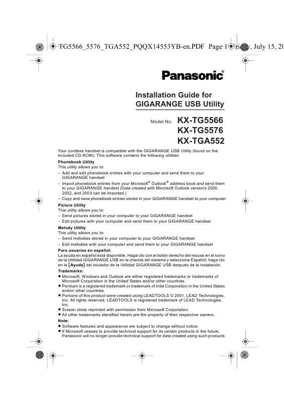 Mode d'emploi PANASONIC KX-TG5576