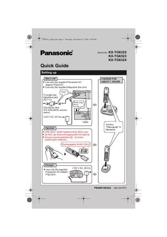 Mode d'emploi PANASONIC KX-TG6322