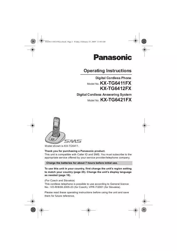 Mode d'emploi PANASONIC KX-TG6412FX