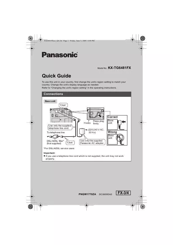 Mode d'emploi PANASONIC KX-TG6481FX