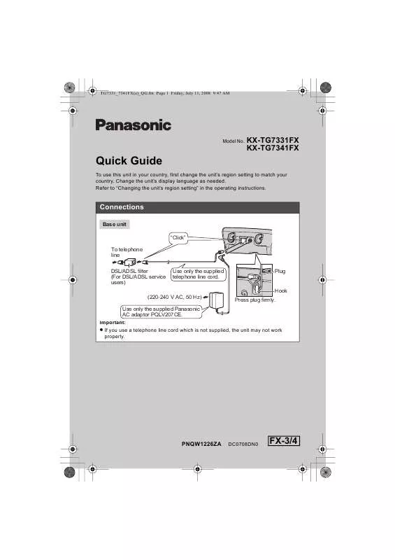 Mode d'emploi PANASONIC KX-TG7331FX