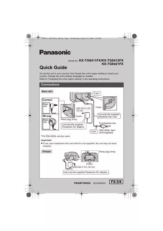 Mode d'emploi PANASONIC KX-TG8411FX