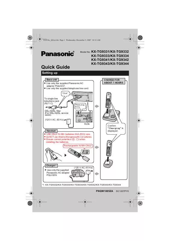 Mode d'emploi PANASONIC KX-TG9332