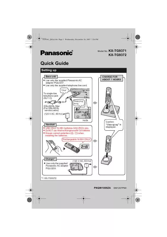 Mode d'emploi PANASONIC KX-TG9371