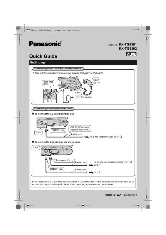 Mode d'emploi PANASONIC KX-TG9391