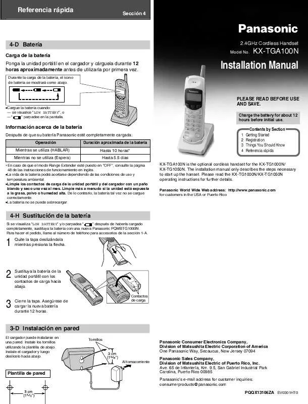 Mode d'emploi PANASONIC KX-TGA100N