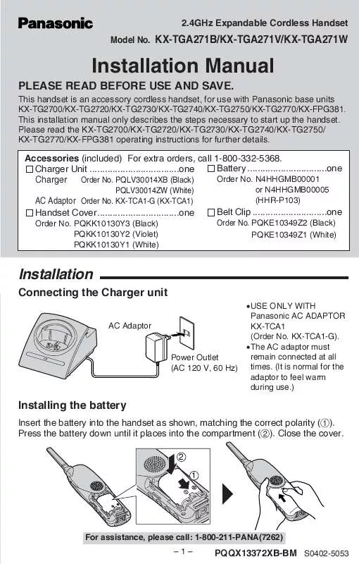 Mode d'emploi PANASONIC KX-TGA271B