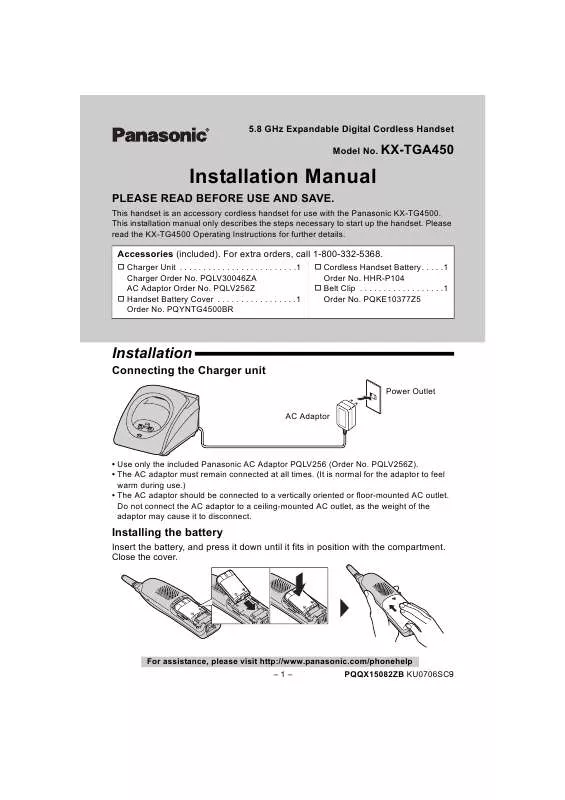 Mode d'emploi PANASONIC KX-TGA450