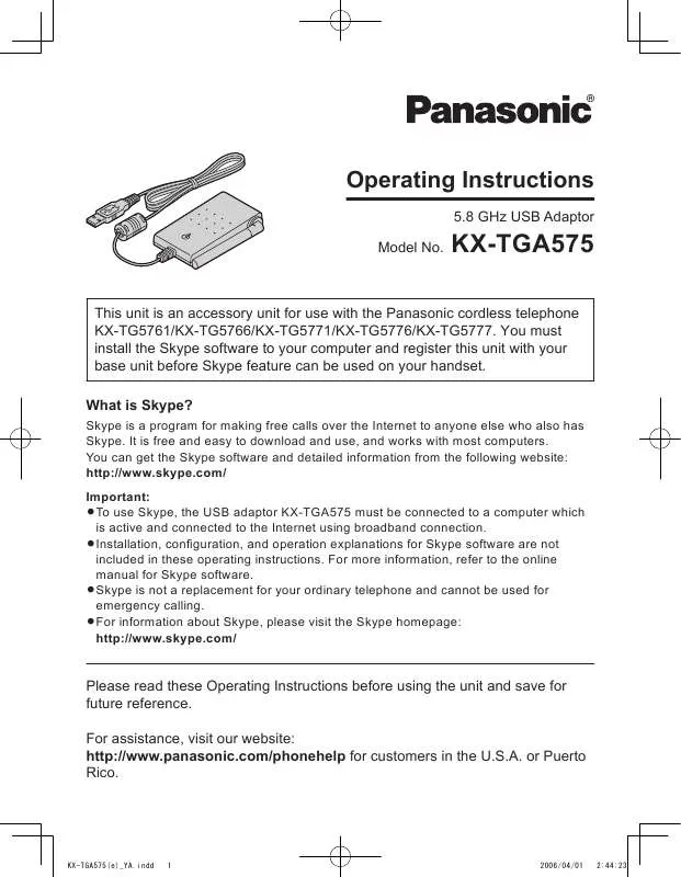 Mode d'emploi PANASONIC KX-TGA575