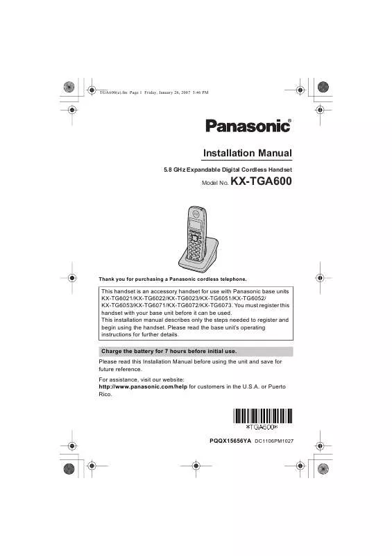 Mode d'emploi PANASONIC KX-TGA60006