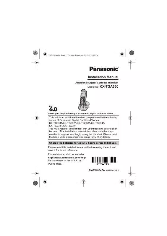 Mode d'emploi PANASONIC KX-TGA630