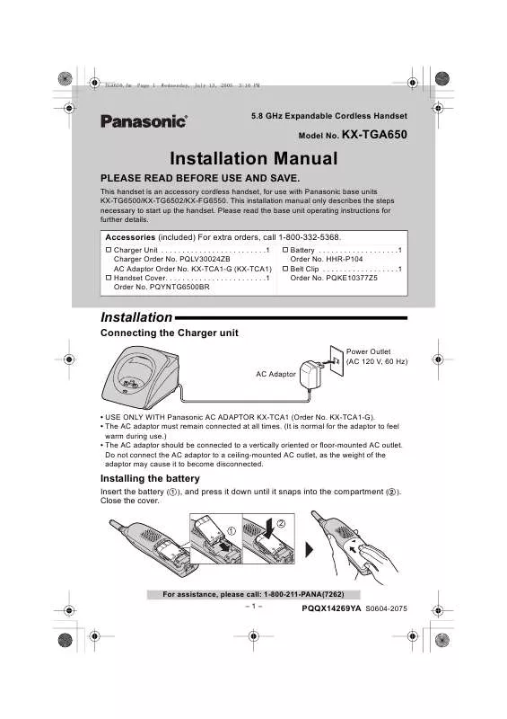 Mode d'emploi PANASONIC KX-TGA650