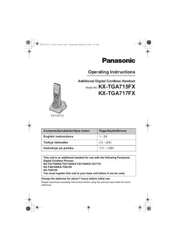 Mode d'emploi PANASONIC KX-TGA715FX