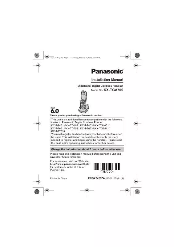 Mode d'emploi PANASONIC KXTGA750