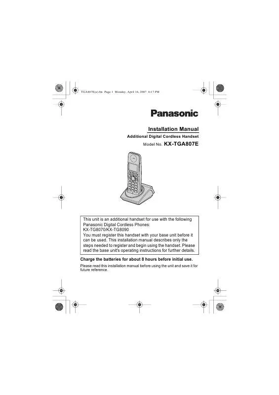 Mode d'emploi PANASONIC KX-TGA807E