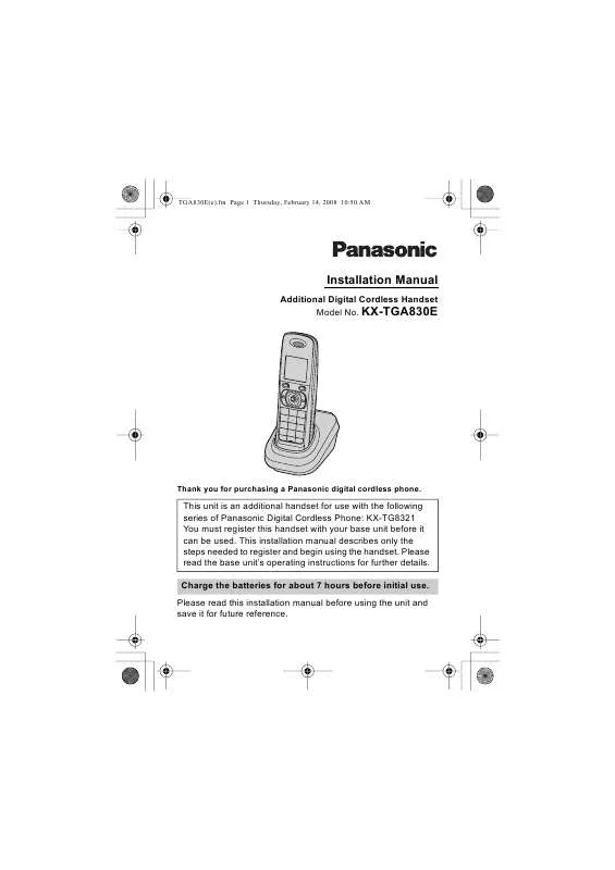 Mode d'emploi PANASONIC KX-TGA830E