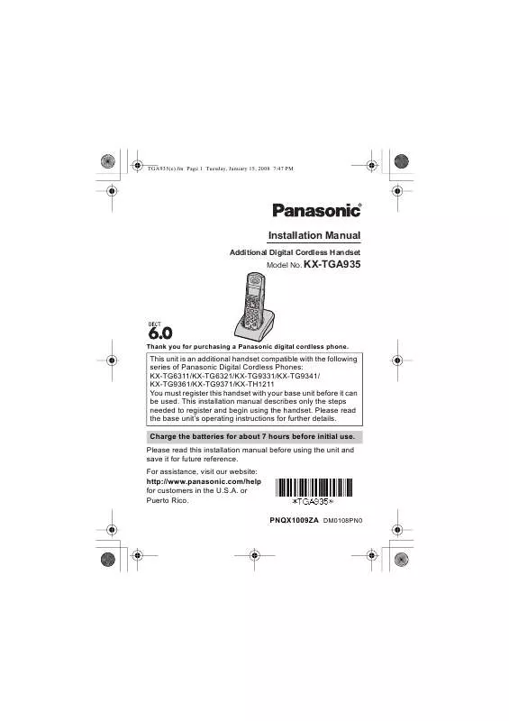 Mode d'emploi PANASONIC KX-TGA935