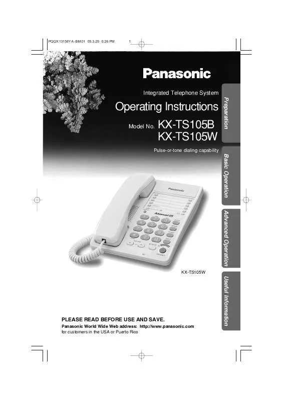 Mode d'emploi PANASONIC KX-TS105