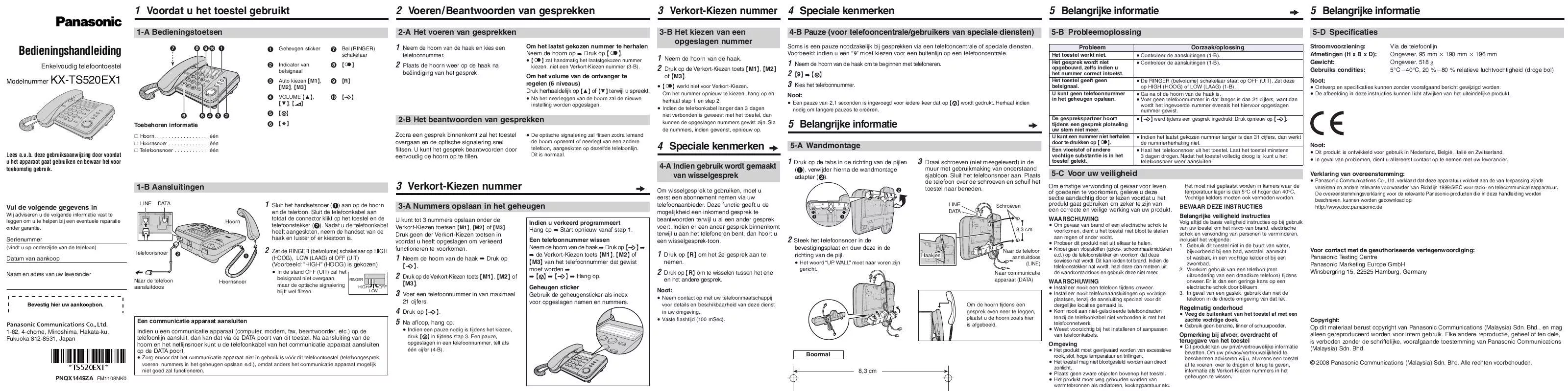 Mode d'emploi PANASONIC KX-TS520EX1