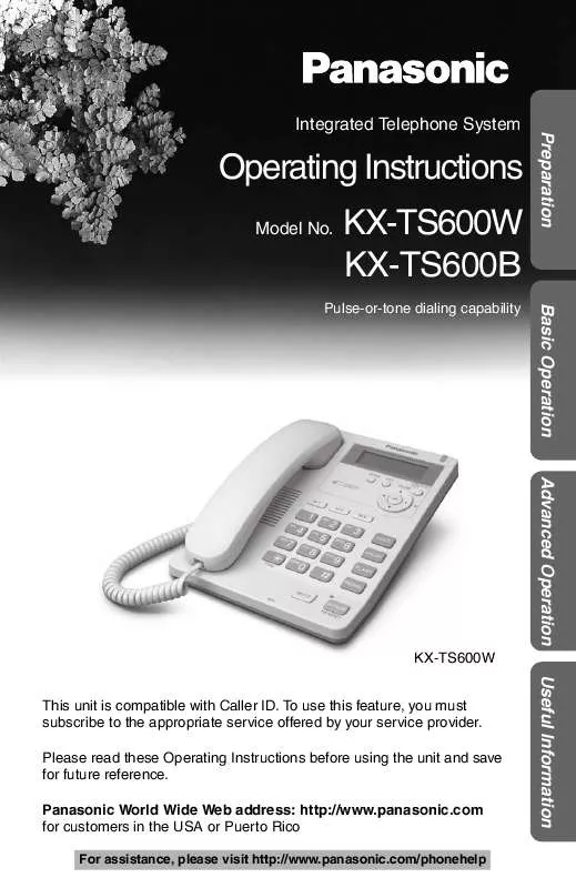 Mode d'emploi PANASONIC KX-TS600B