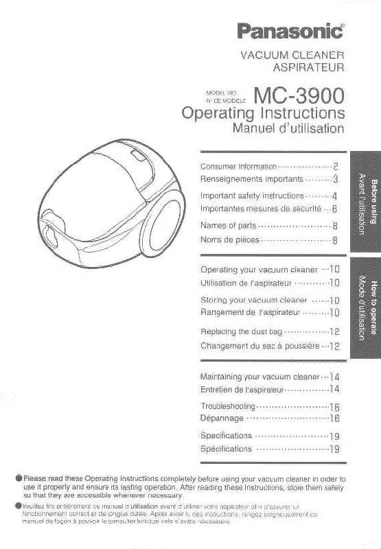 Mode d'emploi PANASONIC MC-3900