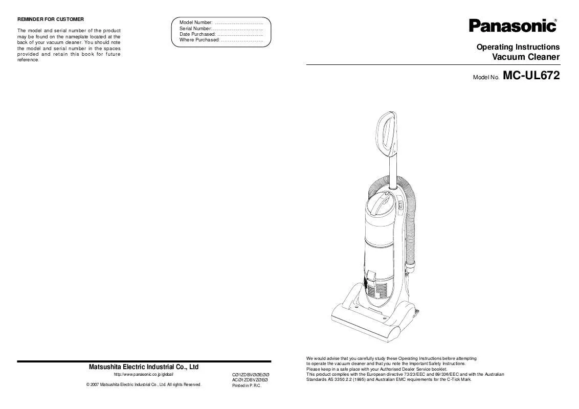 Mode d'emploi PANASONIC MC-UL672