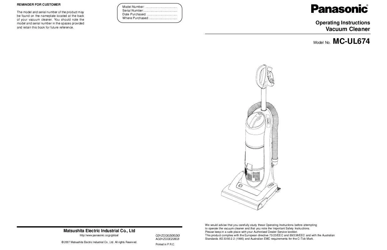 Mode d'emploi PANASONIC MC-UL674