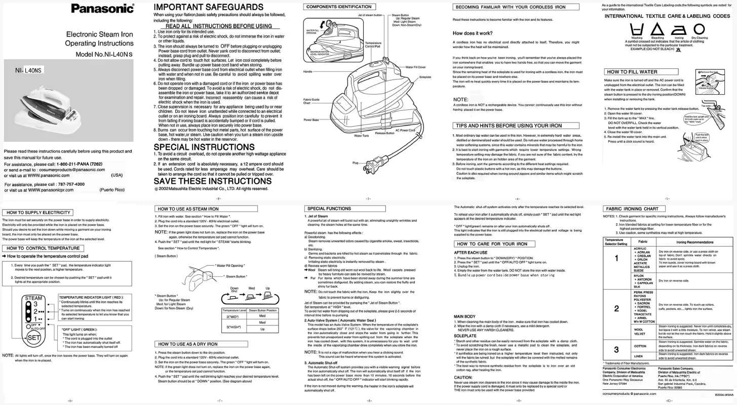 Mode d'emploi PANASONIC NIL40NS