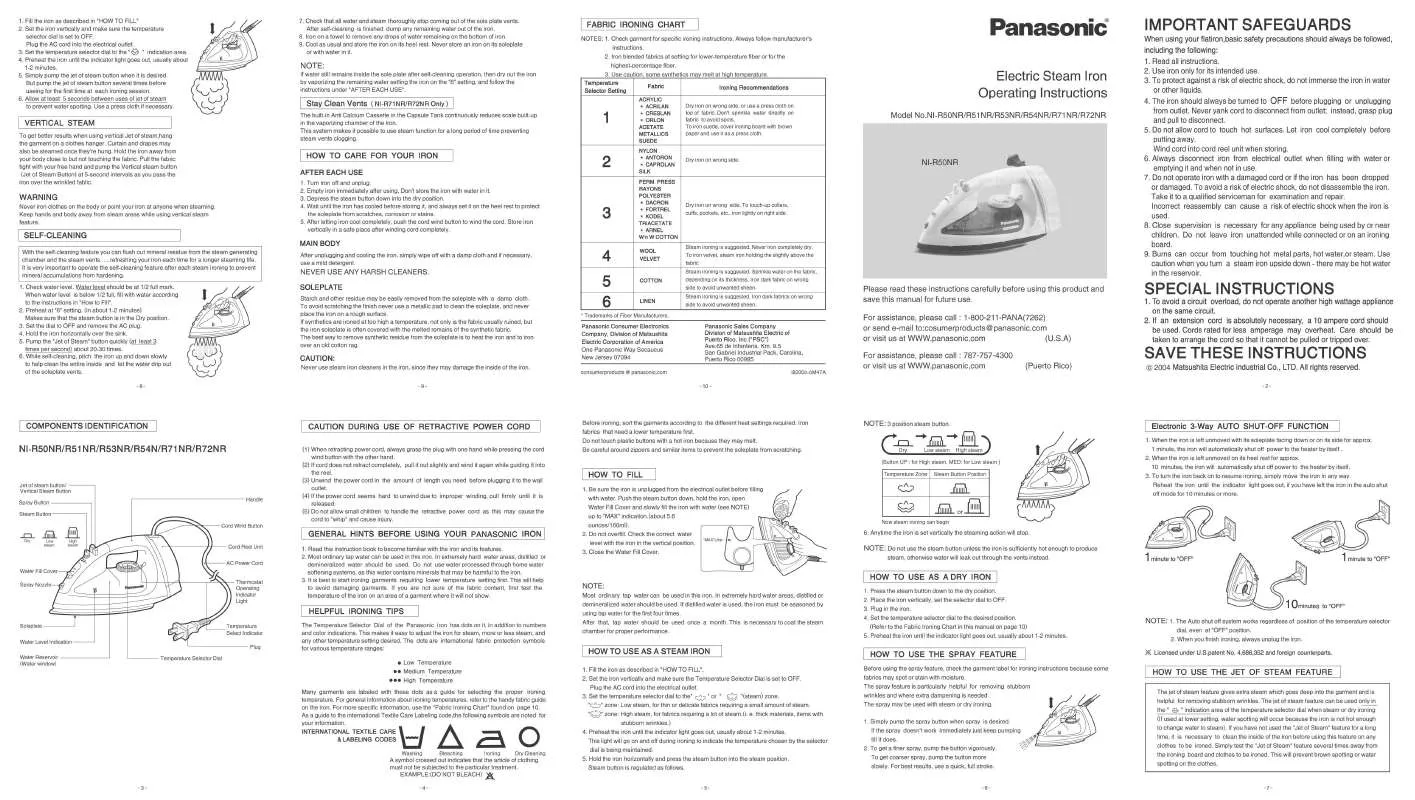 Mode d'emploi PANASONIC NIR50NR