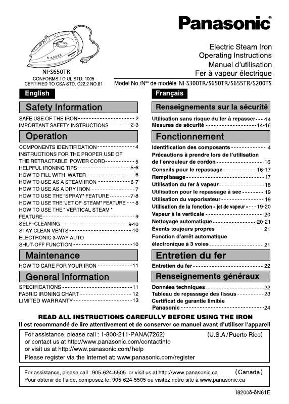 Mode d'emploi PANASONIC NIS655TR