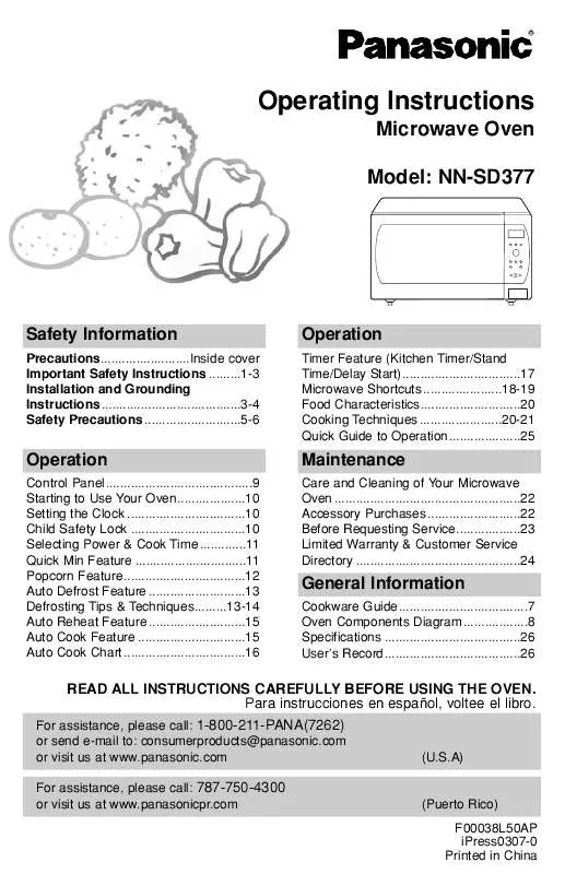 Mode d'emploi PANASONIC NN-SD377