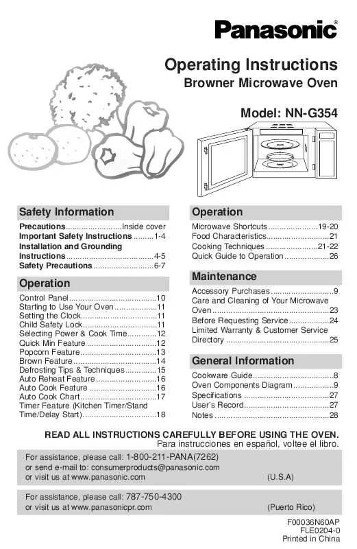 Mode d'emploi PANASONIC NN-G354