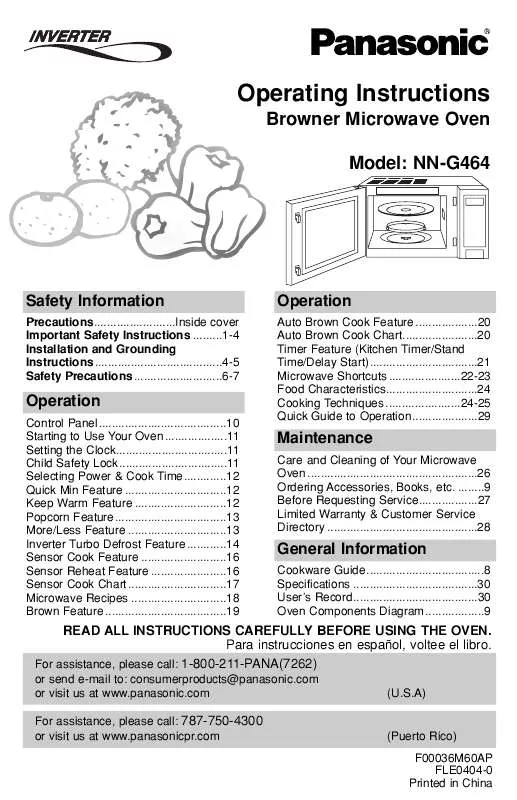 Mode d'emploi PANASONIC NN-G464MF