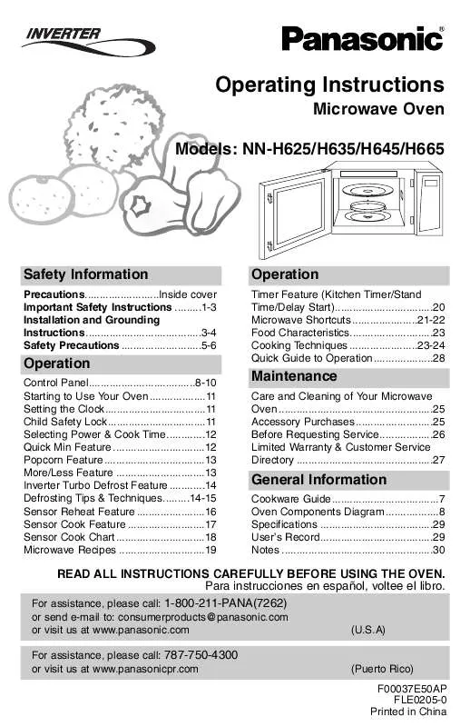 Mode d'emploi PANASONIC NN-H625