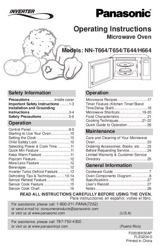 Mode d'emploi PANASONIC NN-H664