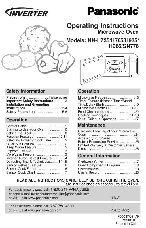 Mode d'emploi PANASONIC NN-H735WF