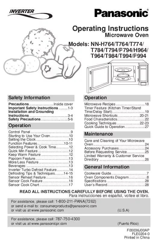 Mode d'emploi PANASONIC NN-H764