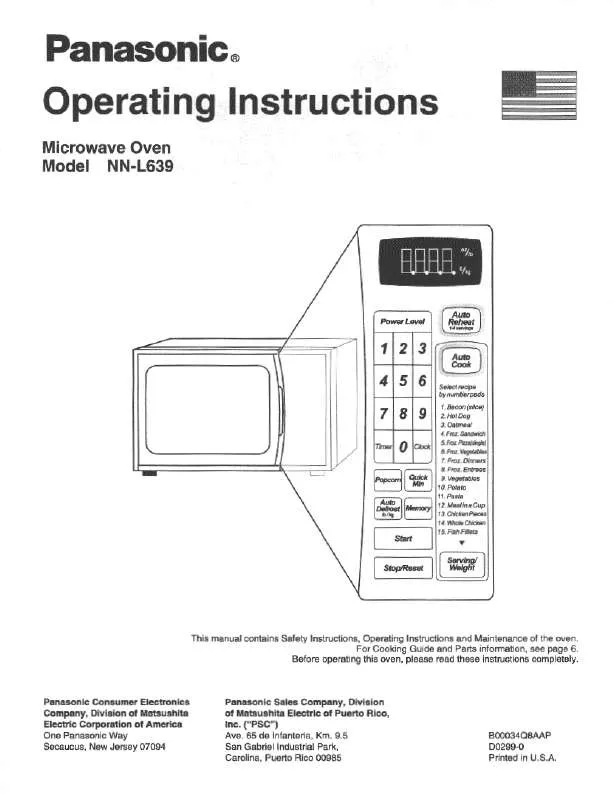 Mode d'emploi PANASONIC NN-L639BA