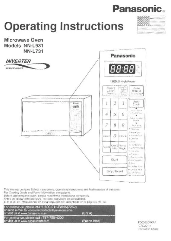 Mode d'emploi PANASONIC NN-L731BF