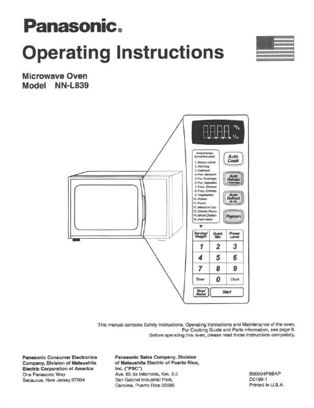 Mode d'emploi PANASONIC NN-L839BA