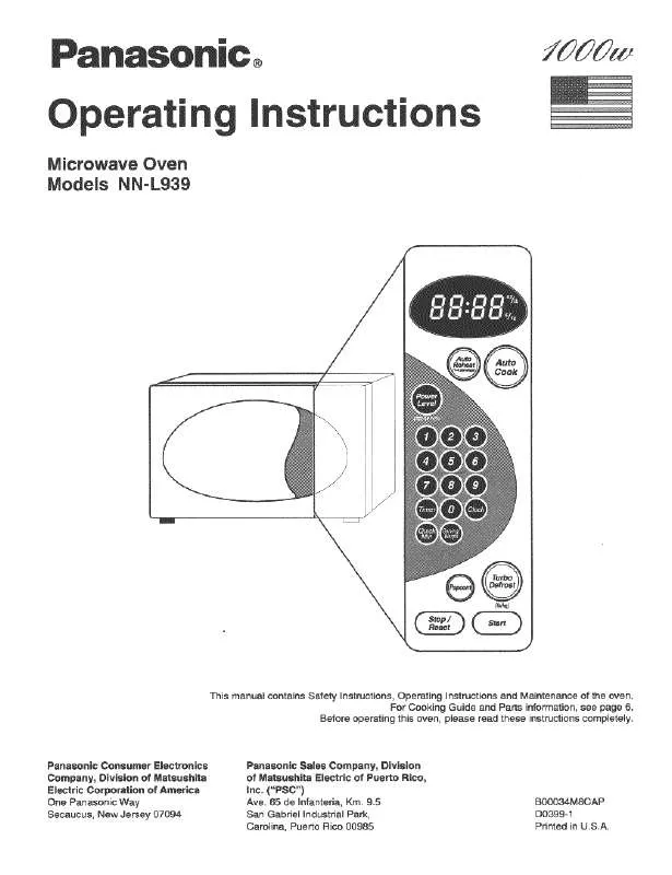 Mode d'emploi PANASONIC NN-L939BA