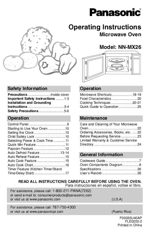 Mode d'emploi PANASONIC NN-MX26BF