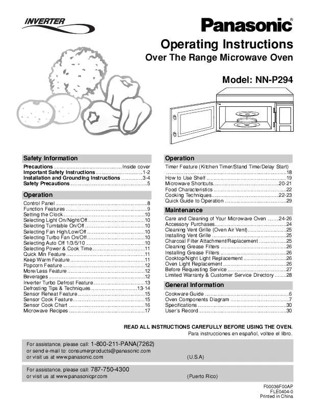 Mode d'emploi PANASONIC NN-P294