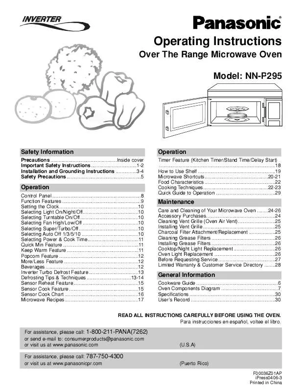 Mode d'emploi PANASONIC NN-P295