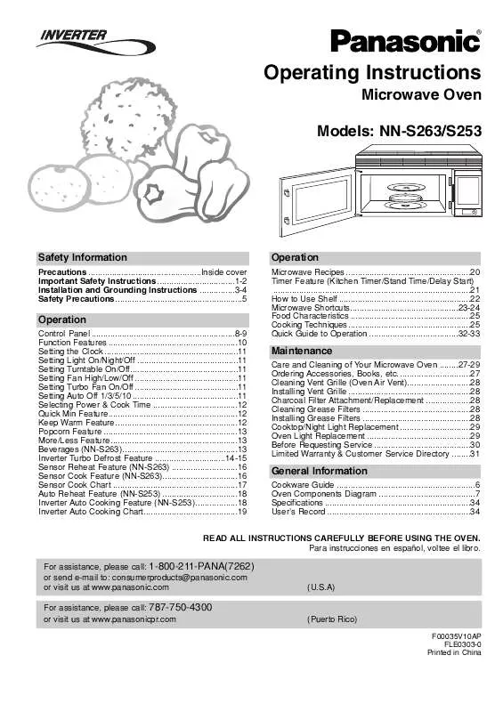 Mode d'emploi PANASONIC NN-S253BF