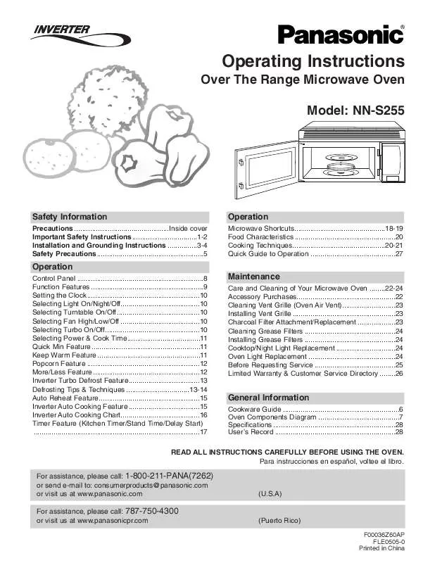 Mode d'emploi PANASONIC NN-S255